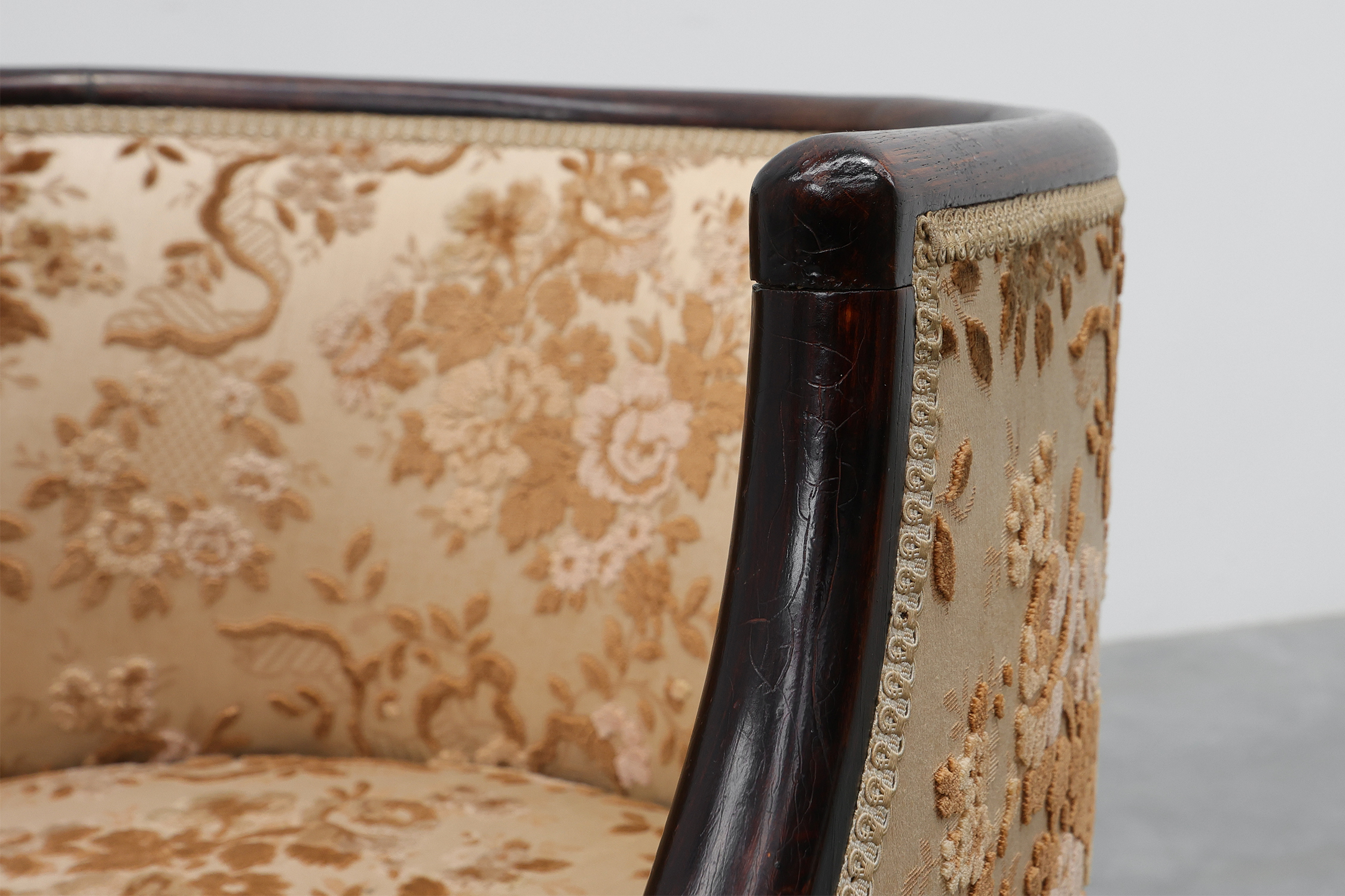 Pair of Ebonised Tub Armchairs with Floral Upholstery, France, Circa 1900thumbnail